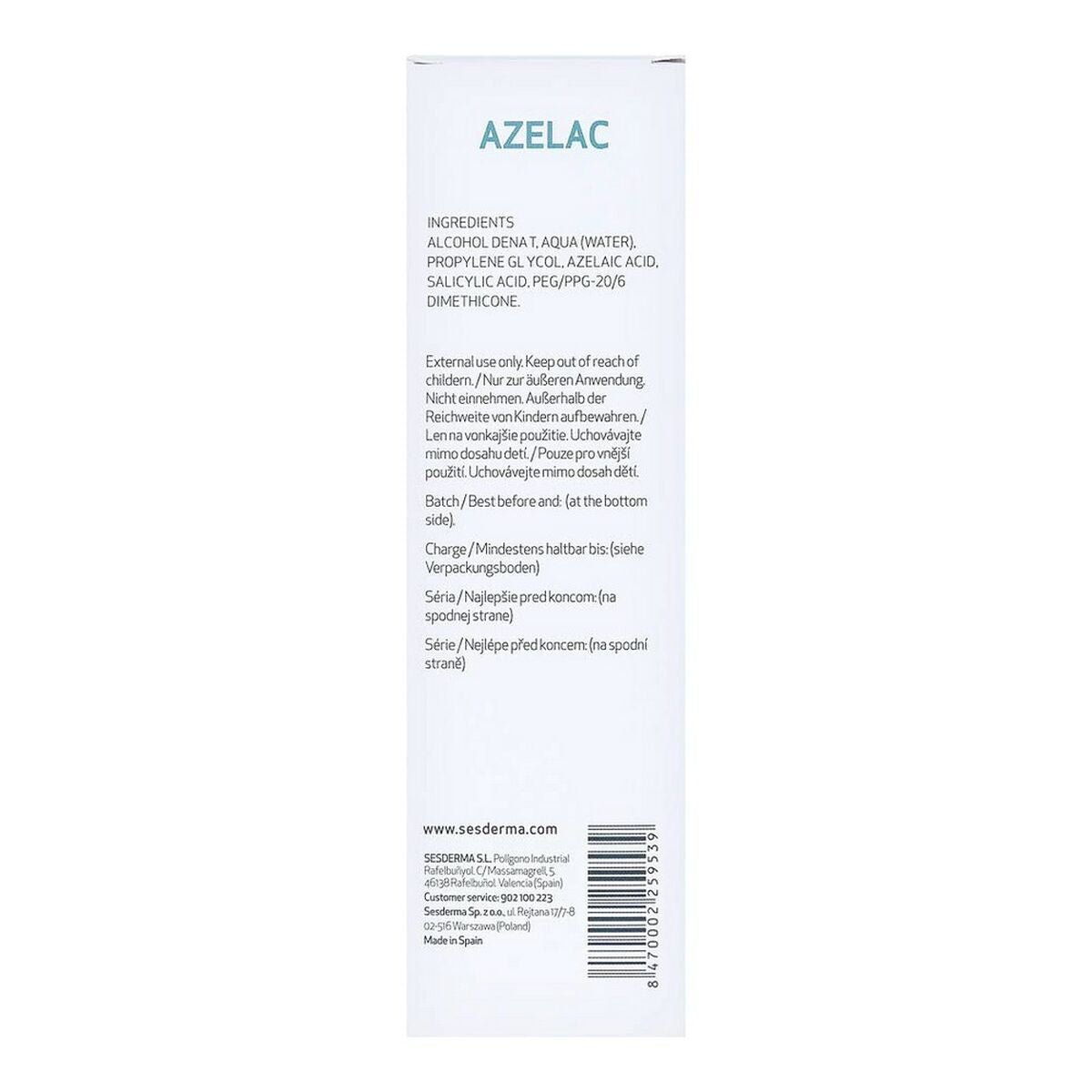 Acne Skin Treatment Sesderma Azelac Facial Lotion 100 ml - MES49