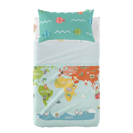 Bedding set HappyFriday Happynois World Map Multicolour Baby Crib 2 Pieces - MES49