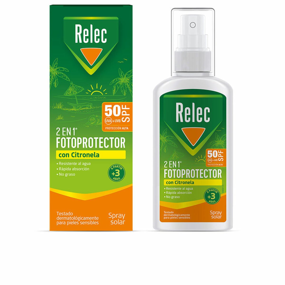 Body Sunscreen Spray Relec 2 - in - 1 Citronela 100 ml Spf 50 - MES49