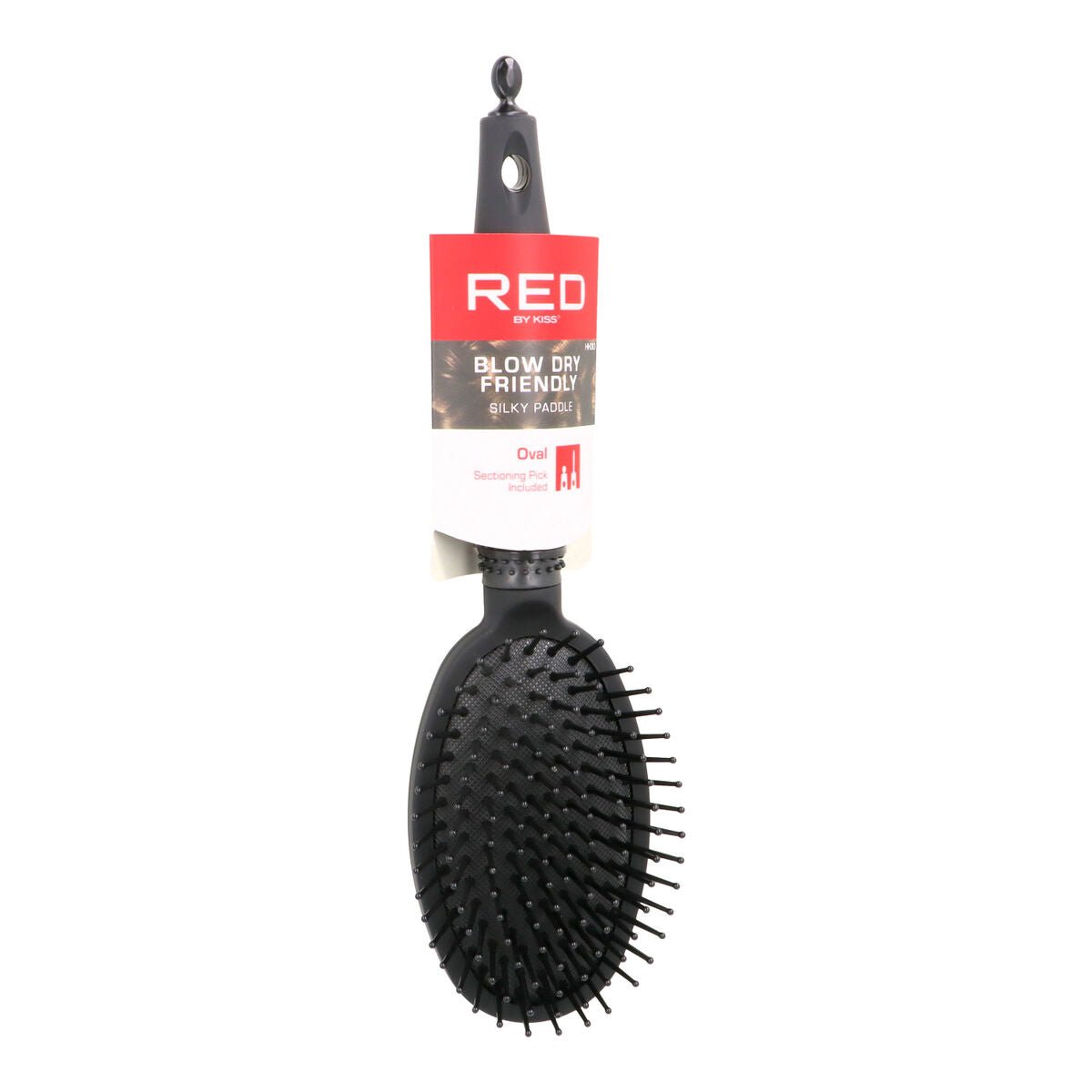 Detangling Hairbrush Red Kiss Kiss Rubberized Black Oval - MES49