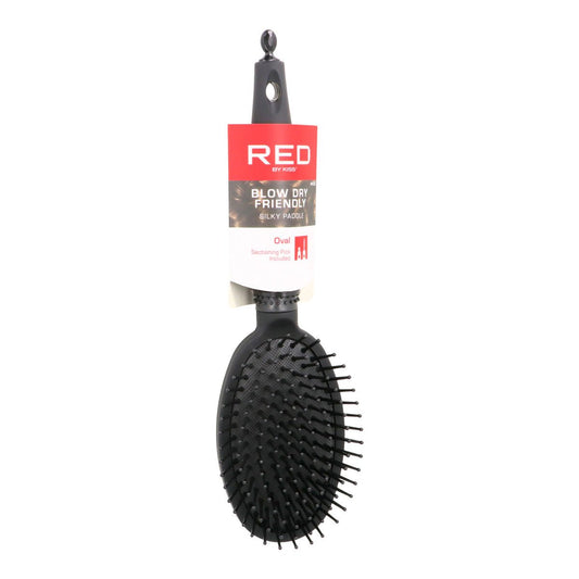 Detangling Hairbrush Red Kiss Kiss Rubberized Black Oval - MES49